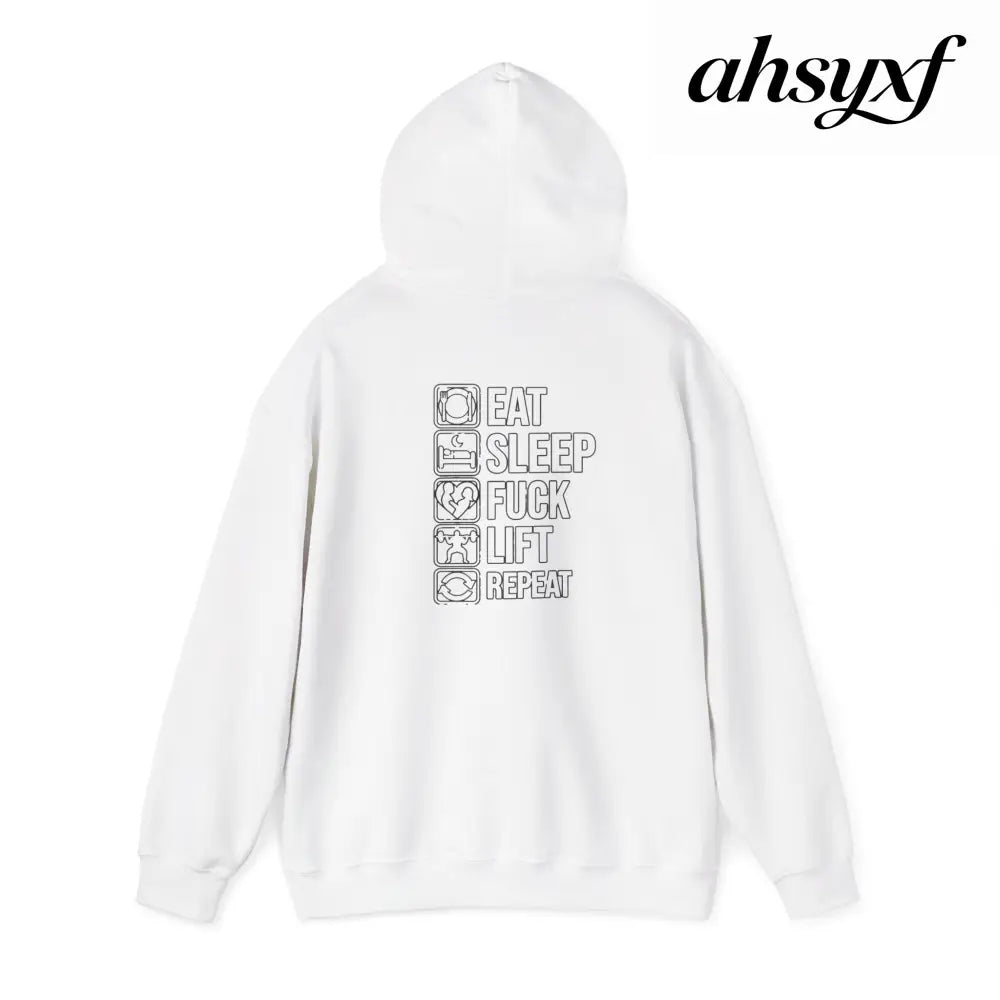 Gym Hoodie - ’Eat Sleep F*** Lift Repeat’ Strength Training Hoodie - S / White - Hoodie