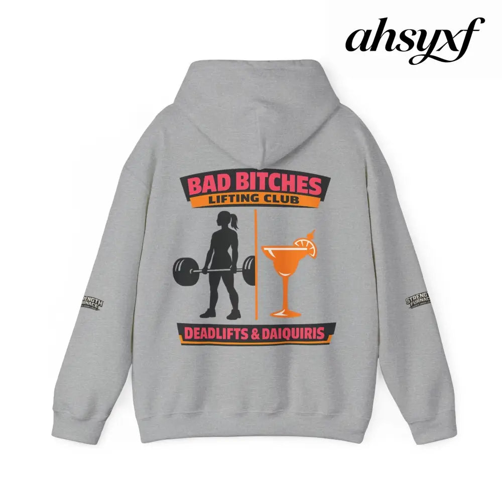 Hoodie, Bad Bitches Lifting Club “Deadlifts & Daiquiris” Weightlifting Hoodie - Sport Grey / S - Hoodie
