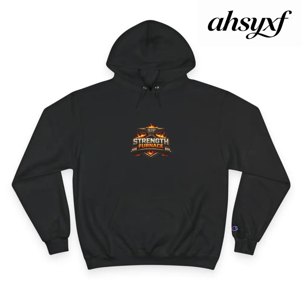 Strength Furnace Hoodie, Flaming Skull Barbell Gym Sweatshirt - Black / S - Hoodie