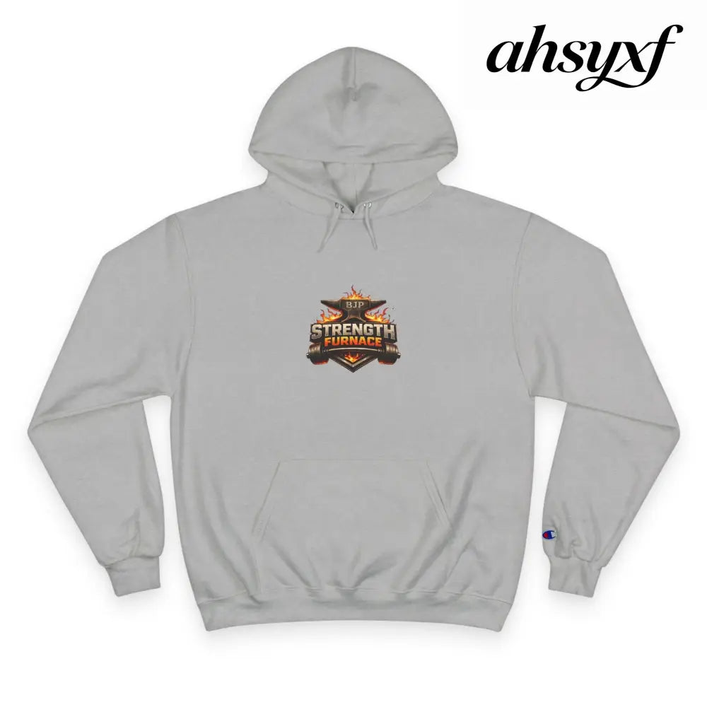Strength Furnace Hoodie, Flaming Skull Barbell Gym Sweatshirt - Light Steel / S - Hoodie