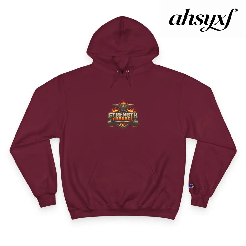Strength Furnace Hoodie, Flaming Skull Barbell Gym Sweatshirt - Maroon / S - Hoodie
