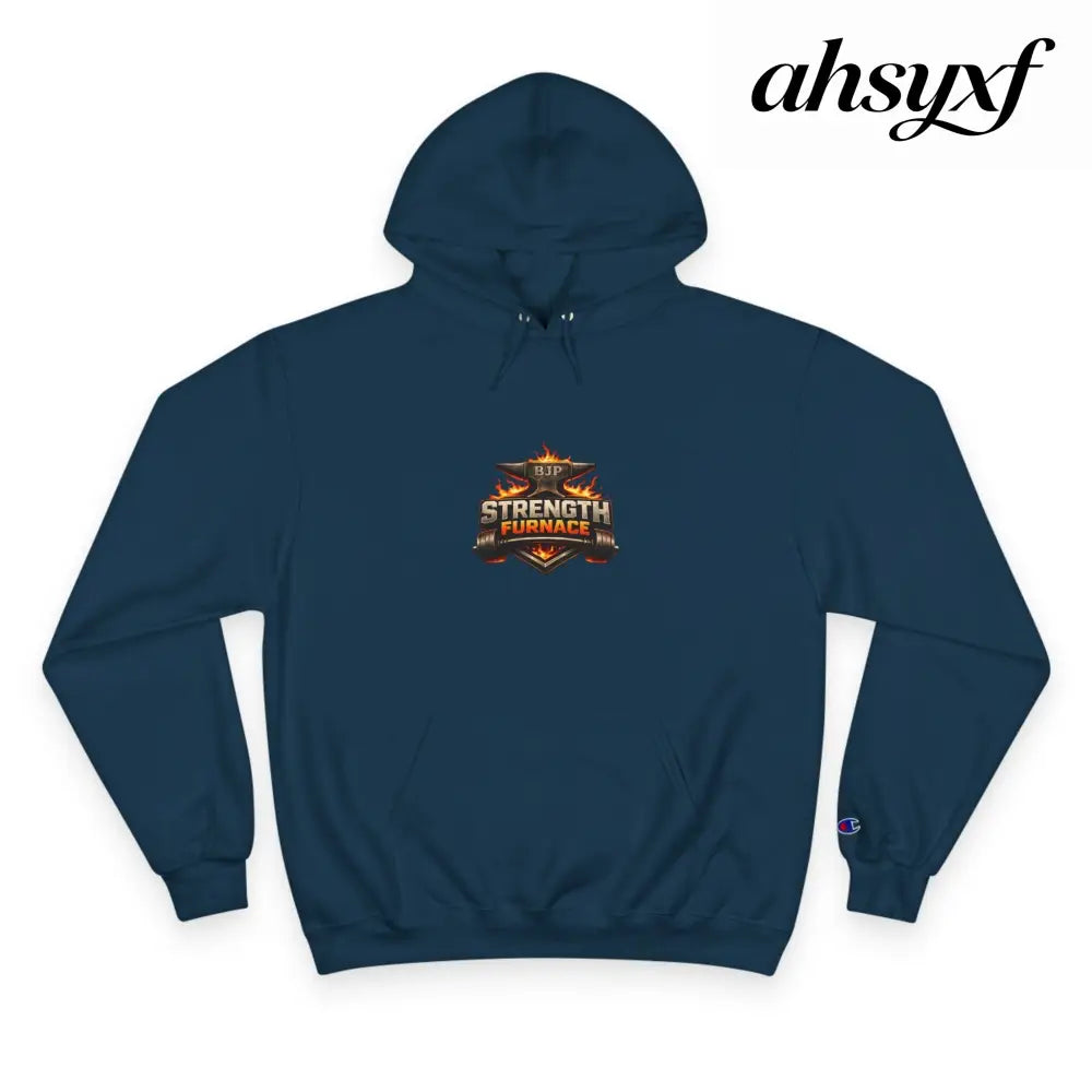 Strength Furnace Hoodie, Flaming Skull Barbell Gym Sweatshirt - Navy / S - Hoodie