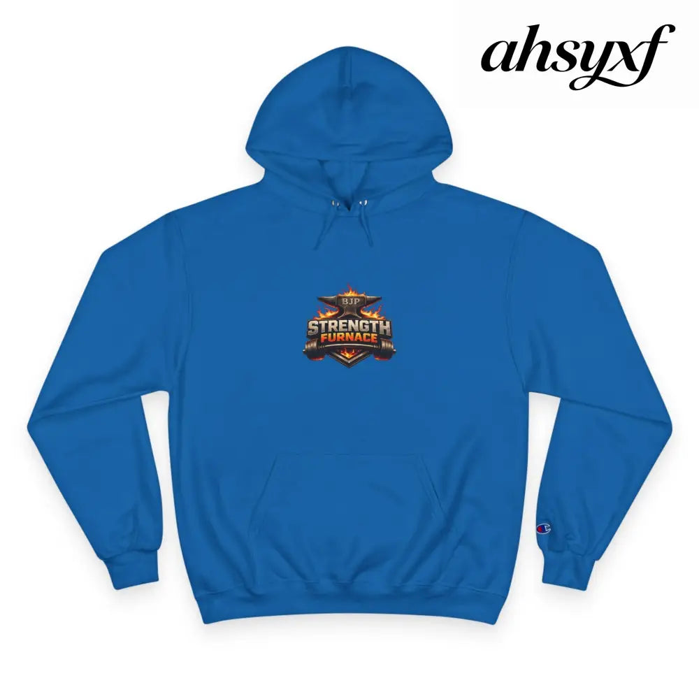 Strength Furnace Hoodie, Flaming Skull Barbell Gym Sweatshirt - Royal Blue / S - Hoodie