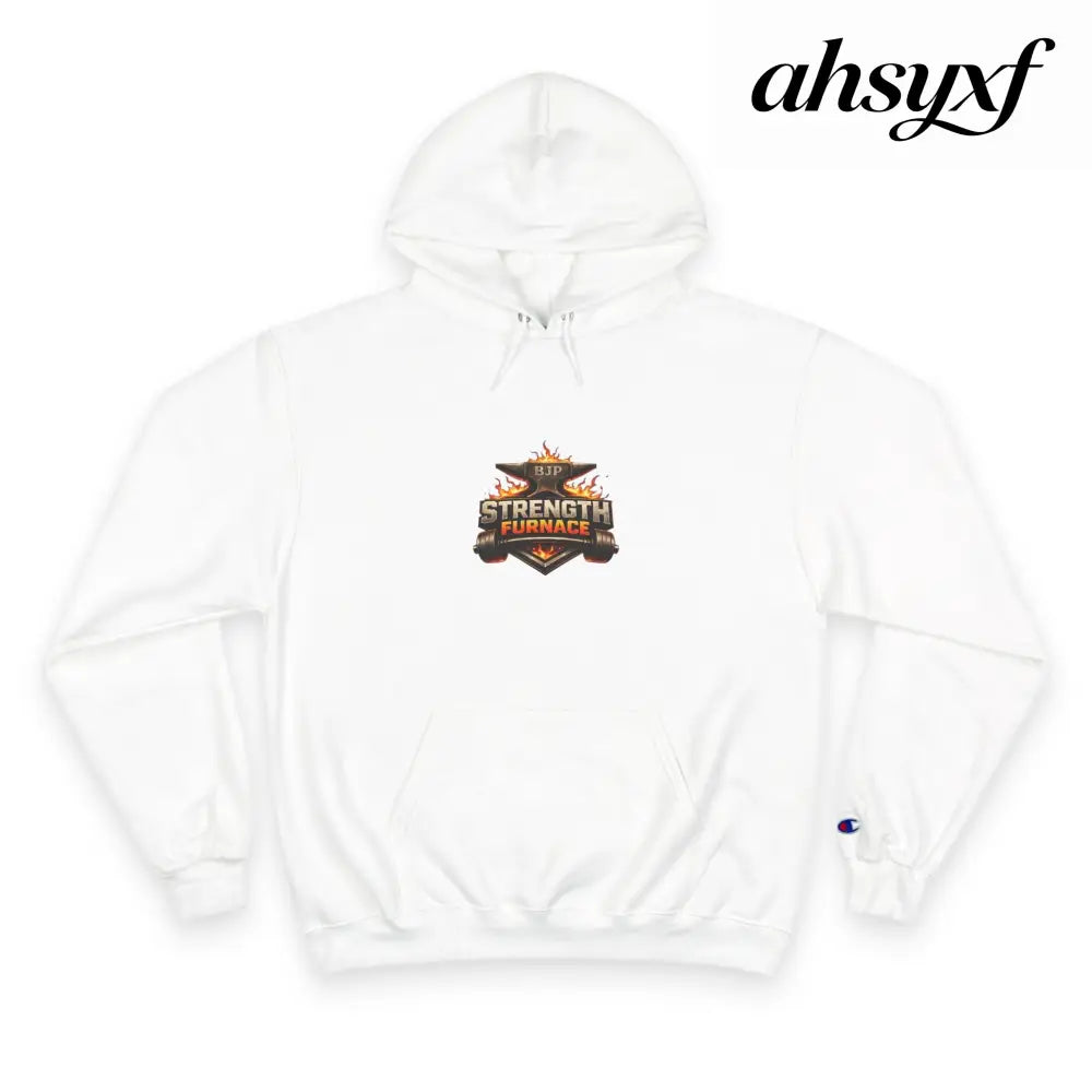Strength Furnace Hoodie, Flaming Skull Barbell Gym Sweatshirt - White / S - Hoodie