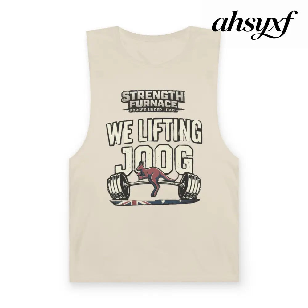 Strength Furnace ’We Lifting 100G’ Gym Tank Top, Skull & Barbell Workout Shirt - Ecru / XS - Tank Top