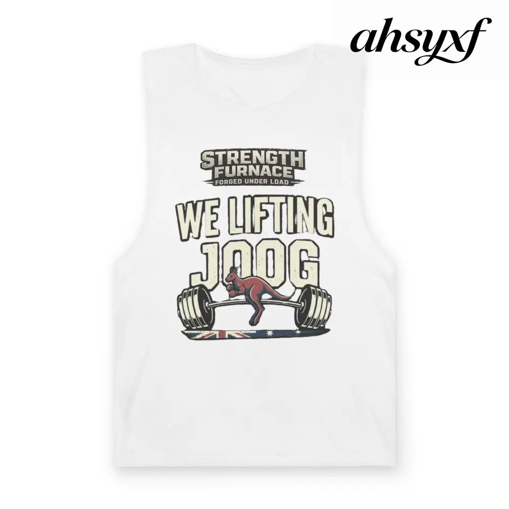 Strength Furnace ’We Lifting 100G’ Gym Tank Top, Skull & Barbell Workout Shirt - White / XS - Tank Top